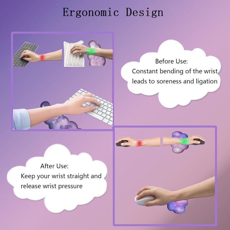 WFCYGL Cloud Wrist Rest Keyboard Purple Cloud Mouse Pad Set 4PCS Galaxy Large Desk Mat Ergonomic Space Wrist Pad Support Memory Foam Non-Slip Wrist Rest for Keyboard and Mouse Computer Gaming Home Office - Image 5